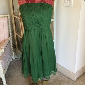 Green Silky Strapless Dress Size 10